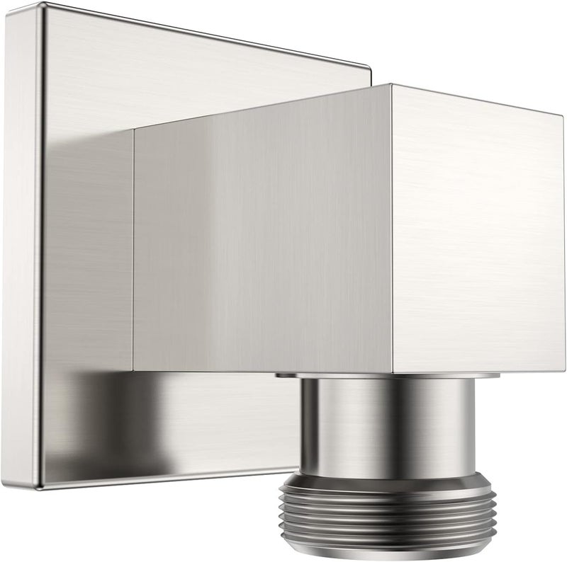 Lavatrum 100% Brass Wall Supply Elbow For Hand Shower, Wall Elbow for Hand Shower, Solid Brass Square Wall Supply Elbow, Check Valve Included (Square, Brushed Nickel) - Image 1